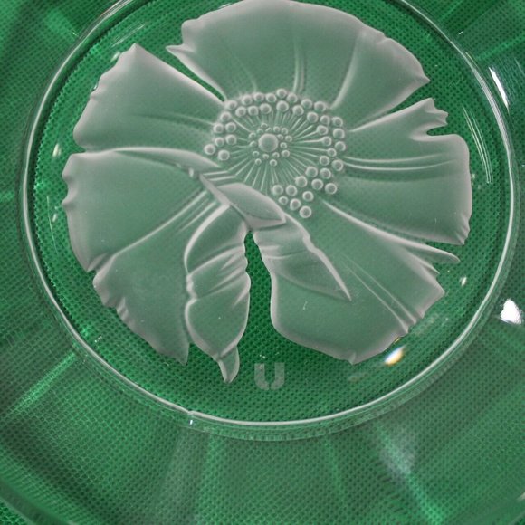 Vintage Emanuel Ungaro Etched Crystal Dish Dogwood Japan Clear Glass Bowl 7.5" - Picture 6 of 6
